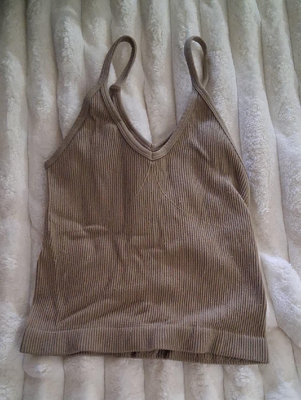 Ododos Ribbed V-Neck Tank Top - Taupe